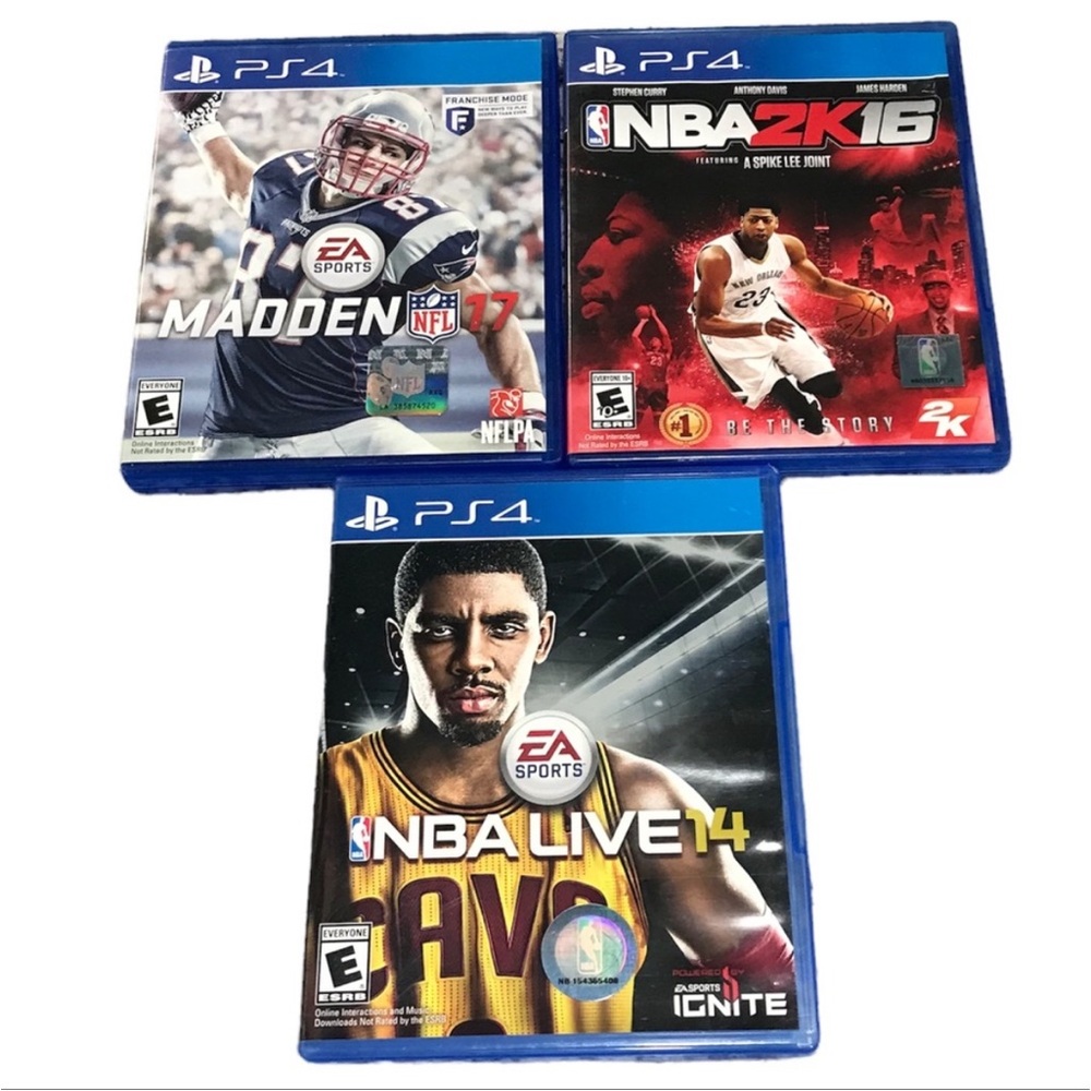3 Video Games PS4 NBA 2K16 Madden 17 & NBA Live 14